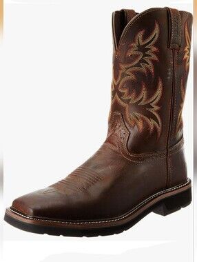 JUSTIN LEATHER WORK BOOTS OIL RESISTING WESTERN PULL ON EXTRA WIDE MEN'S 11 EE